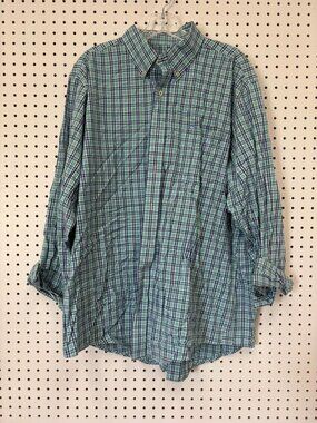 Southern Tide Mens XL Plaid Button-Down Shirt In Green & Blue 100% Cotton